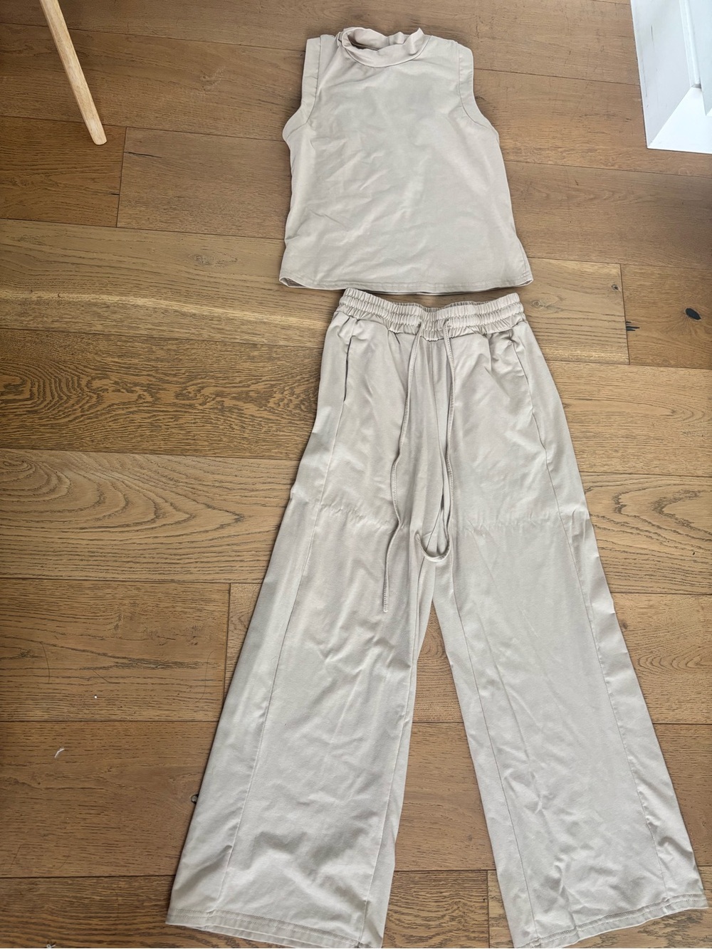 Neutral Cream Wide-Leg Lounge Pants with Drawstring